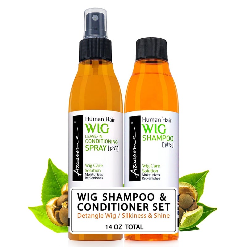 Awesome Human Hair Wig Care Set, Premium Shampoo & Leave in Conditioner, Detangles, Promotes Body & Volume, Silkiness & Shine, Easy Combing, 7 fl oz - Image 1