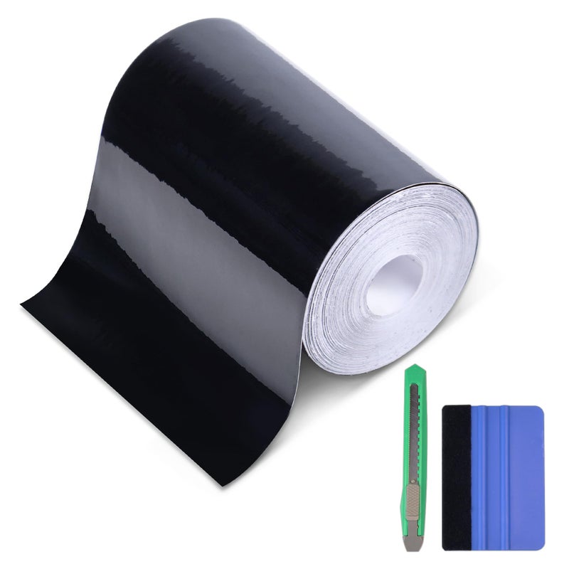 Lypumso Gloss Black Vinyl Wrap Tape 4 Inch x 30ft SelfAdhesive Universal Chrome Black Detailing Tape with Tool AntiScratch Sticker for Door Sill Window Trim Edge Guard Protective