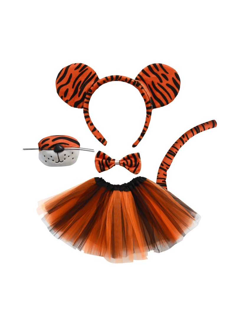 SYOSI SYOSI 5 Pcs Kids Girls Tiger Costume Set,Tiger Ear Headband Nose Tail,Bow Tie and Tutu Skirt Costume Accessory Set for Cosplay Costume Party Decor DIY,Animal Fancy Dress Costume Kit Animal Costume - Image 1