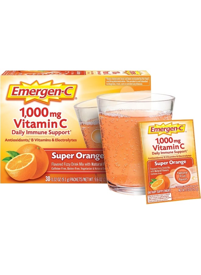 Emergen-C (30 Count Super Orange Flavor 1 Month Supply) Dietary Supplement Fizzy Drink Mix With 1000Mg Vitamin C 0.32 Ounce Packets Caffeine Free  - Image 1