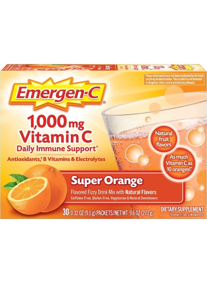 Emergen-C (30 Count Super Orange Flavor 1 Month Supply) Dietary Supplement Fizzy Drink Mix With 1000Mg Vitamin C 0.32 Ounce Packets Caffeine Free  - Image 2