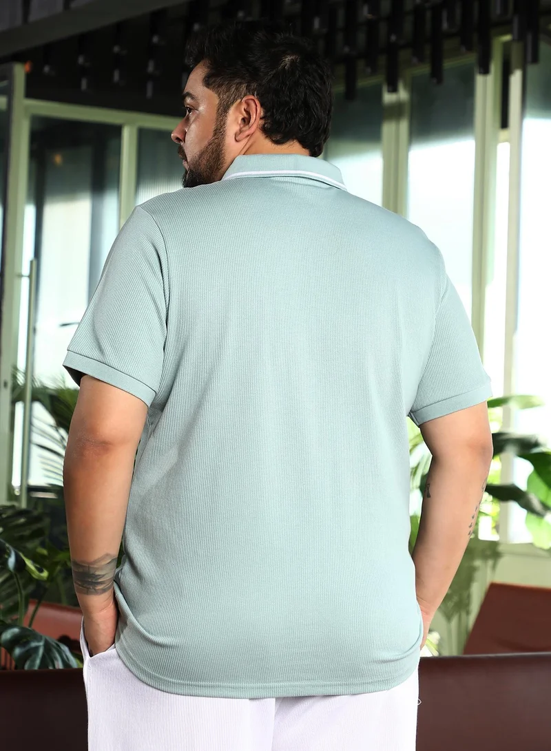 Instafab Plus  Men's Mint Green Micro-Waffle Polo T-Shirt for Men | Best Price UAE