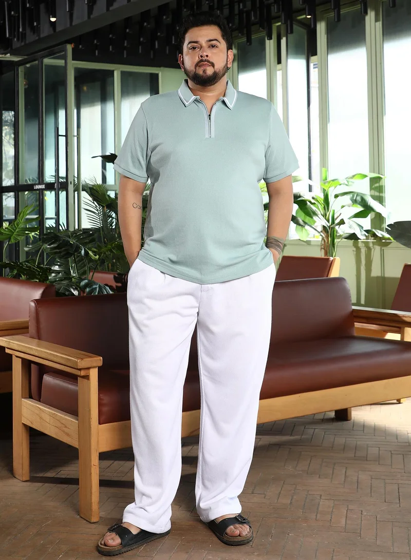 Instafab Plus  Men's Mint Green Micro-Waffle Polo T-Shirt for Men | Best Price UAE