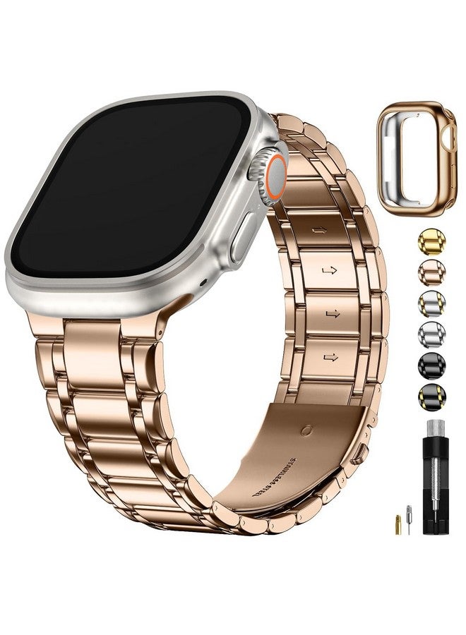 فولموزا سوار ساعة آبل المتوافق من فولموسا 49 مم 45 مم 44 مم 42 مم 41 مم 40 مم 38 مم، سوار ساعة آبل من الفولاذ المقاوم للصدأ مع حافظة معدنية لسلسلة ساعات آبل ألترا ألترا 2 8 7 6 5 4 3 2 1 SE، 49 مم ذهبي وردي - Image 1