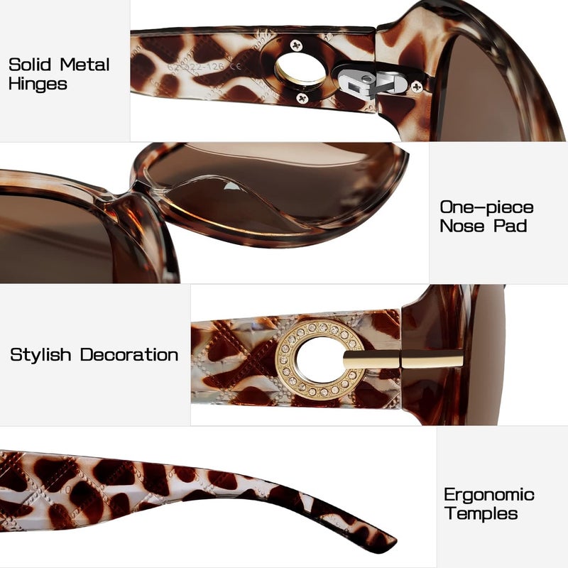 Joopin Big Womens Sunglasses Polarized Trendy Sun Glasses Large Rectangle UV Protection Rhinestone Sunnies - Image 5
