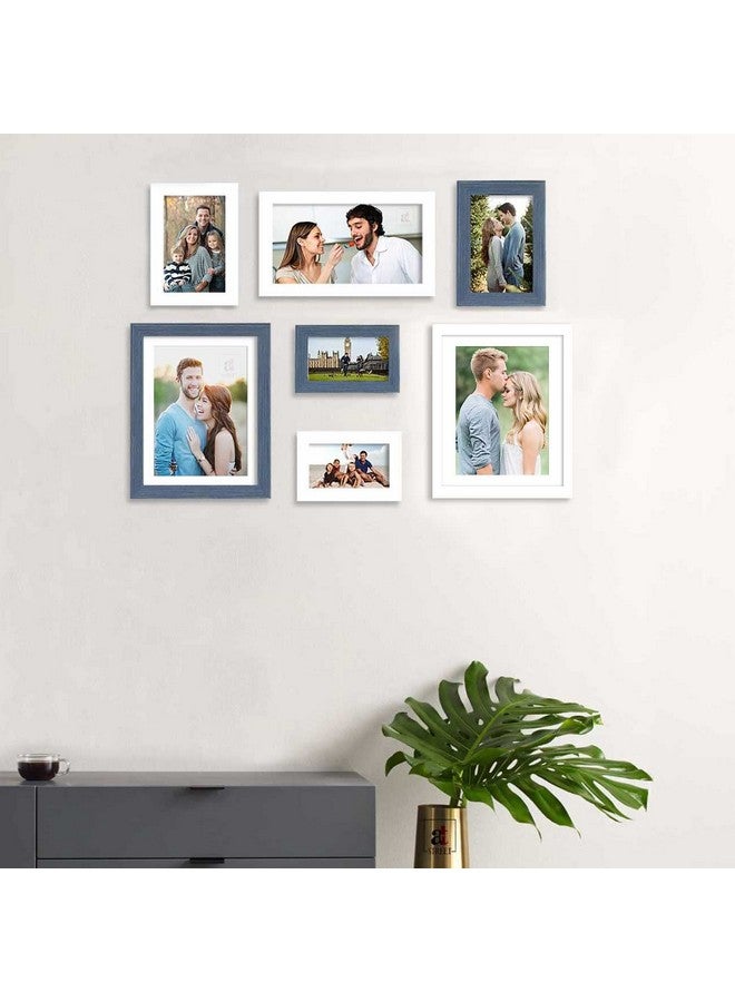 Art Street Set of 7 White & Blue Wall Photo Frame for Home Decor, Picture Frame for Living Room Wall Decoration Mix Size (White & Blue, 4x6, 5 x7, 8x10 Inchs) - Image 1