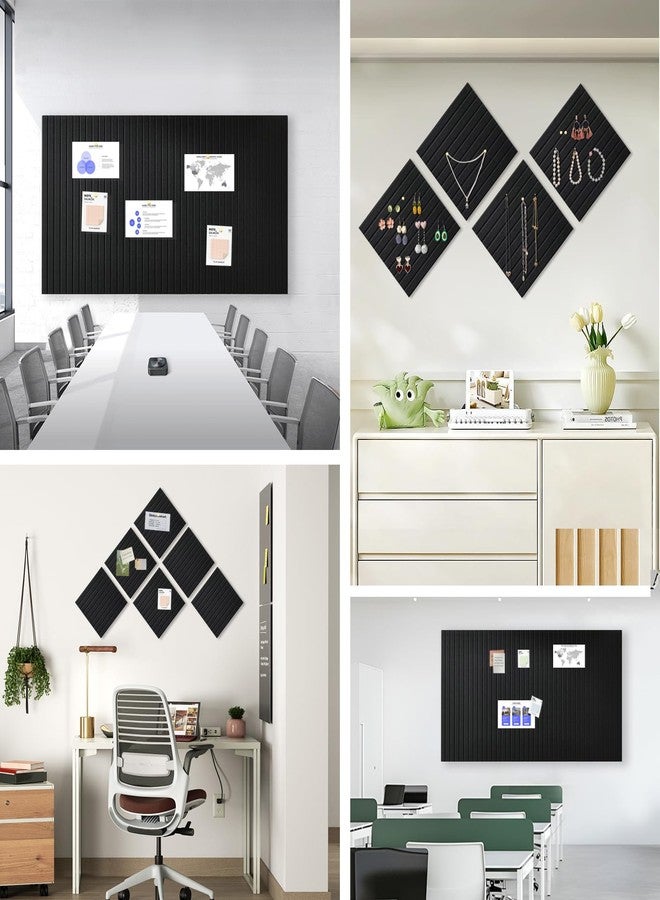 AkuDecor Large Cork Board for Office, 8 Pack Felt Wall Tiles with Slat Wall Paneling and Safe Removable Adhesive Tabs, Felt Bulletin Board Pin Board Cork Boards for Walls (Black) - Image 5