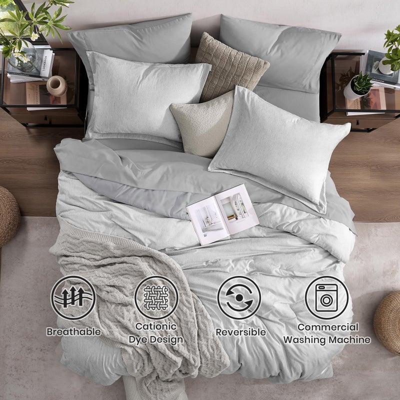 Monbix King Size Comforter Set, Grey Bed Set Reversible, King Size Comforter Set 7 Pieces, Cationic Dyeing Bed in a Bag with Comforter, Sheets, Pillowcases & Shams - Image 2
