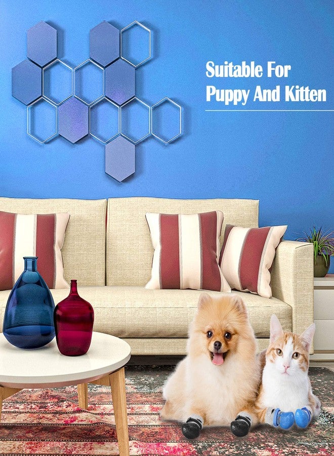 Weewooday 8 Pcs Dog Boots Shoes Socks Waterproof Cat Shoes Rain Snow Dog Booties Anti-Slip Cat Sock Booties with Adjustable Drawstring for Small Puppy(Size 2: 2.34'' L X 1.68'' W) - Image 3