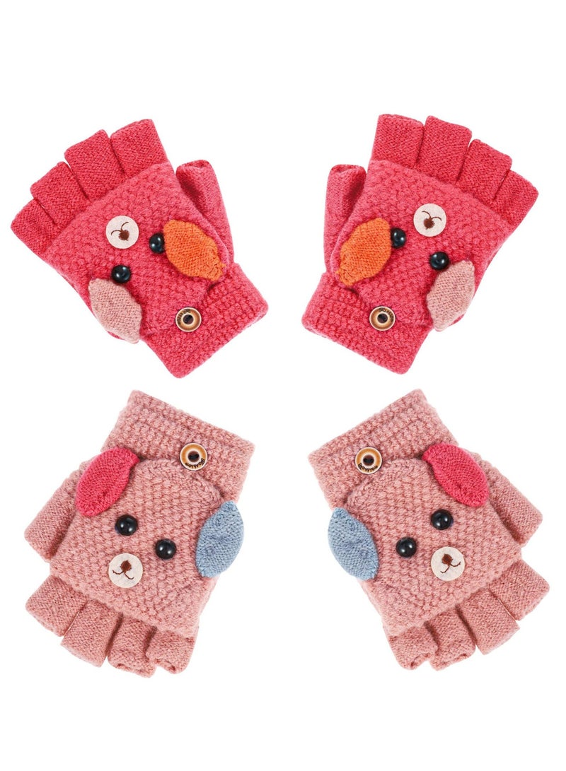 Captaintech 2 Pairs Children's Kids Half Finger Gloves Kids Warm Winter Gloves Fingerless Knitted Warm Winter Gloves for Boy Girl - Image 1