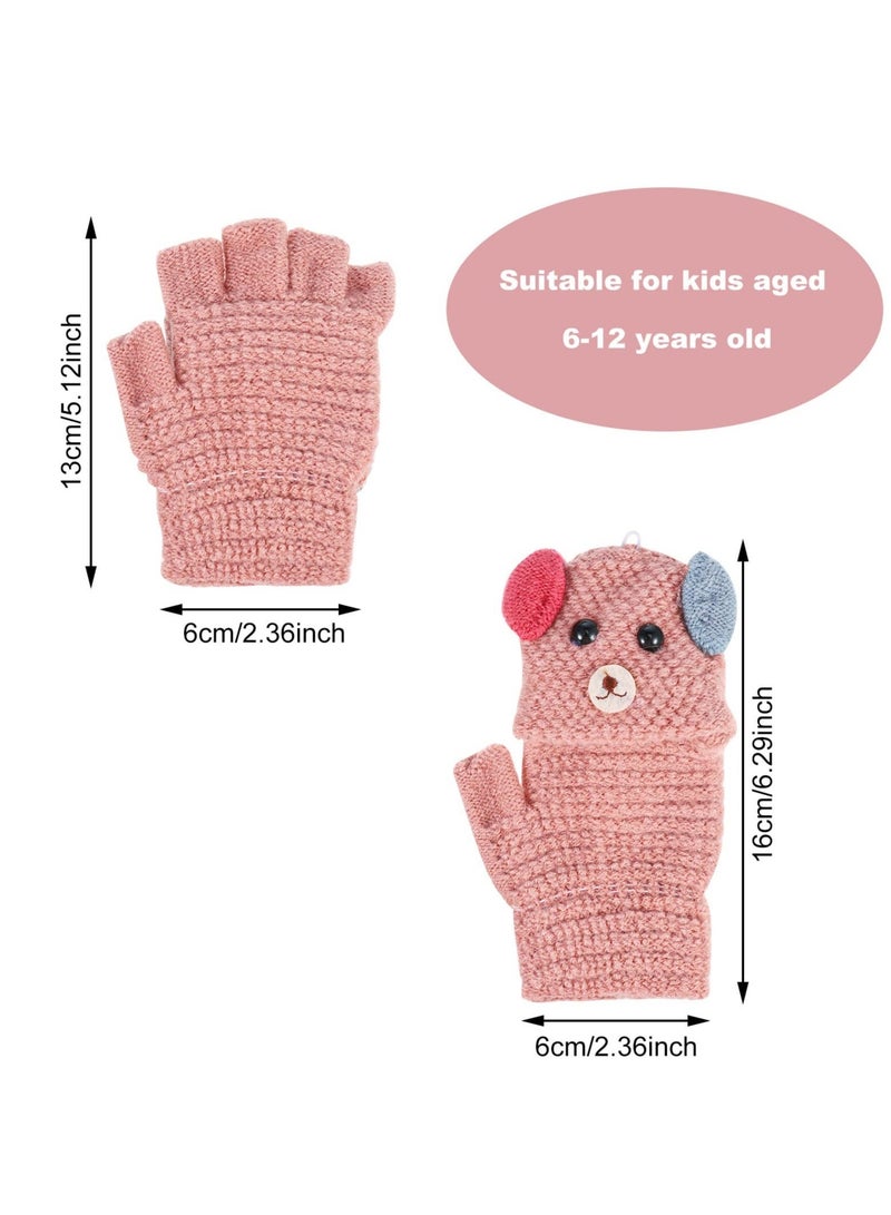 Captaintech 2 Pairs Children's Kids Half Finger Gloves Kids Warm Winter Gloves Fingerless Knitted Warm Winter Gloves for Boy Girl - Image 2