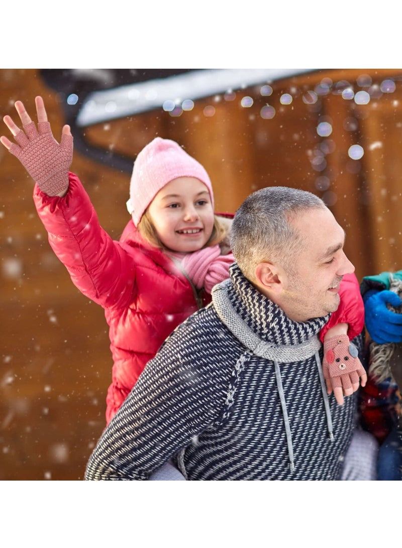 Captaintech 2 Pairs Children's Kids Half Finger Gloves Kids Warm Winter Gloves Fingerless Knitted Warm Winter Gloves for Boy Girl - Image 5