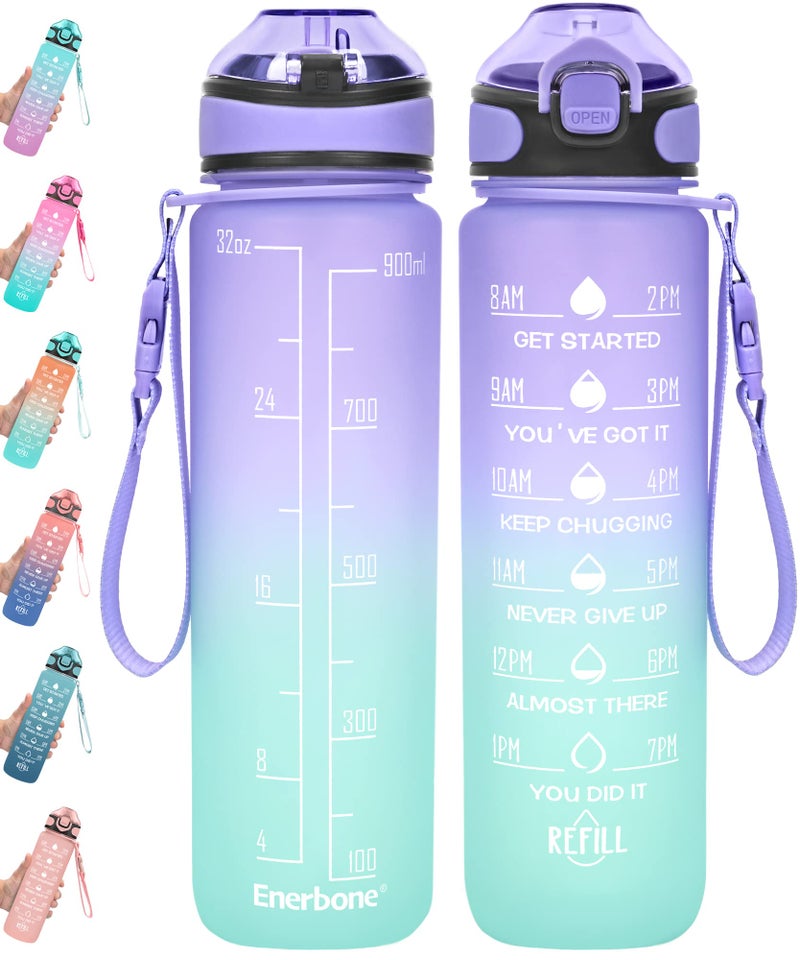 Enerbone 32 oz Drinking Water Bottle with Times to Drink and Straw Motivational with Carrying Strap Leakproof BPA  Toxic Free Ensure You Drink Enough Water for Fitness Gym Outdoor