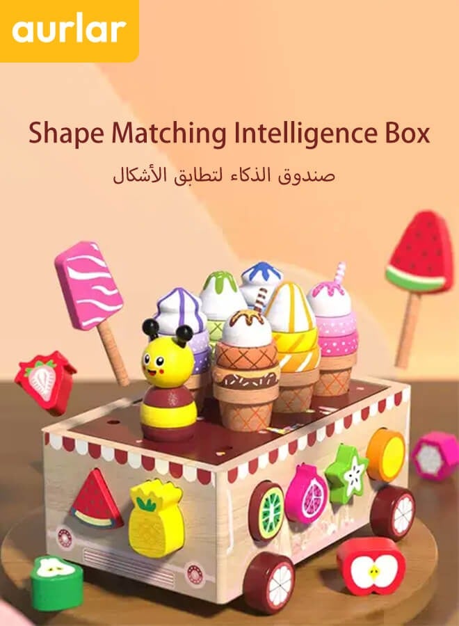 الأورلار عربة الآيس كريم الخشبية – لعبة مونتيسوري للتخيل واللعب، التصنيف والتكديس، هدية مثالية للأطفال من عمر 18 شهرًا فما فوق - Image 1