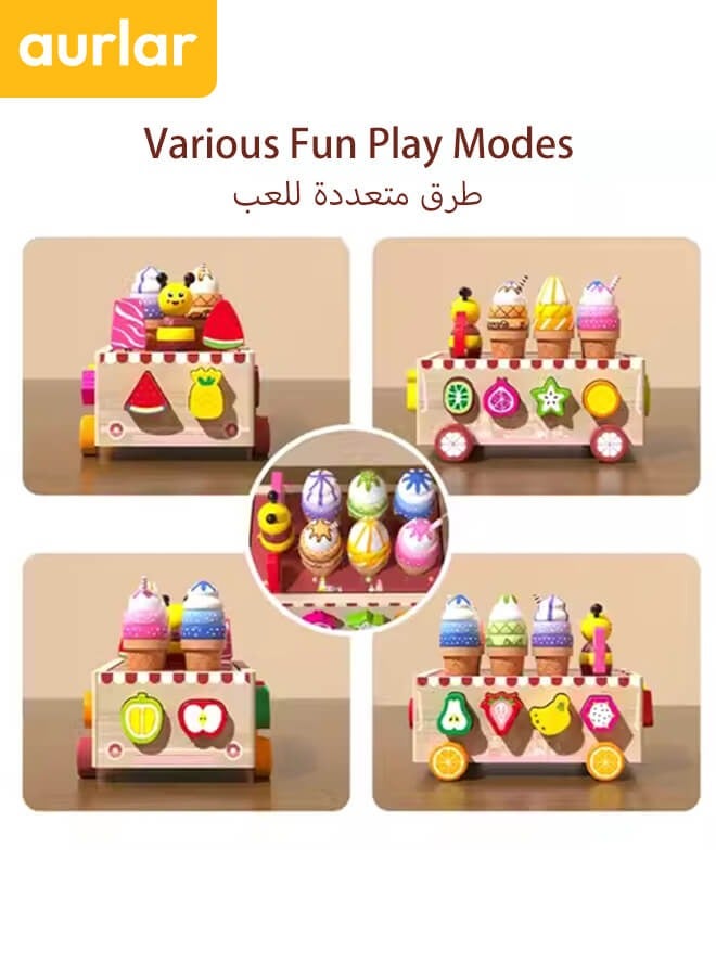 الأورلار عربة الآيس كريم الخشبية – لعبة مونتيسوري للتخيل واللعب، التصنيف والتكديس، هدية مثالية للأطفال من عمر 18 شهرًا فما فوق - Image 3