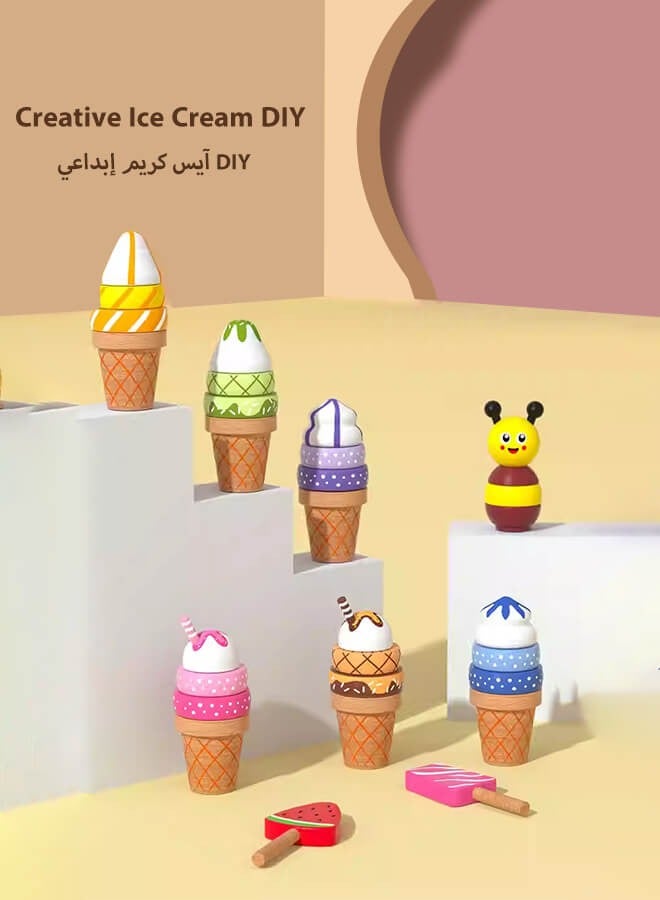 الأورلار عربة الآيس كريم الخشبية – لعبة مونتيسوري للتخيل واللعب، التصنيف والتكديس، هدية مثالية للأطفال من عمر 18 شهرًا فما فوق - Image 5