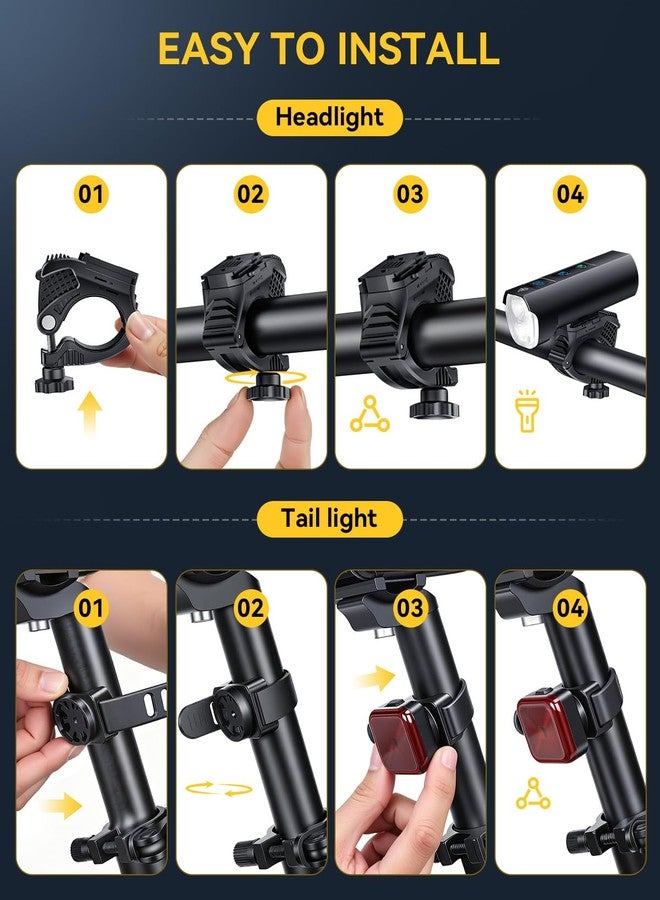 ONVIAN Bike Light for Night Riding, USB Rechargeable Super Bright Bike Headlight and Taillight, IPX5/IP64 Waterproof Bicycle Lights, 13+5 Modes Bicycle Lights Front and Back Set for Adult Kid - Image 4