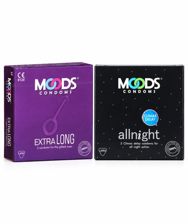 All Night Delay + Extra Long Condoms Combo, Natural Latex Barrier Protection, 6 Pieces