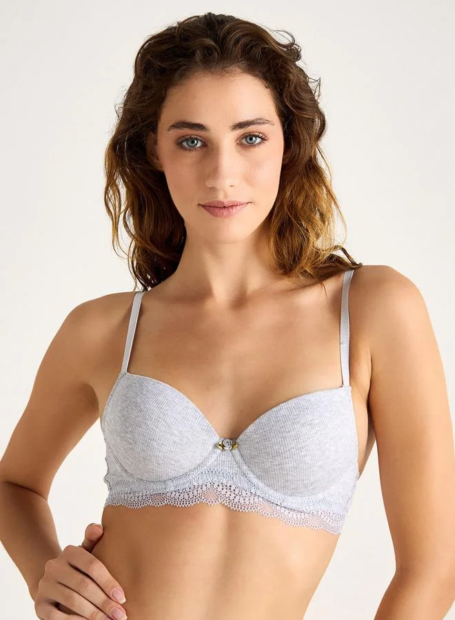 Splash FAV Set of 2 - Ribbed Push-Up Bra with Lace Trim