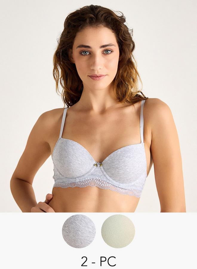 Splash FAV Set of 2 - Ribbed Push-Up Bra with Lace Trim - Image 1