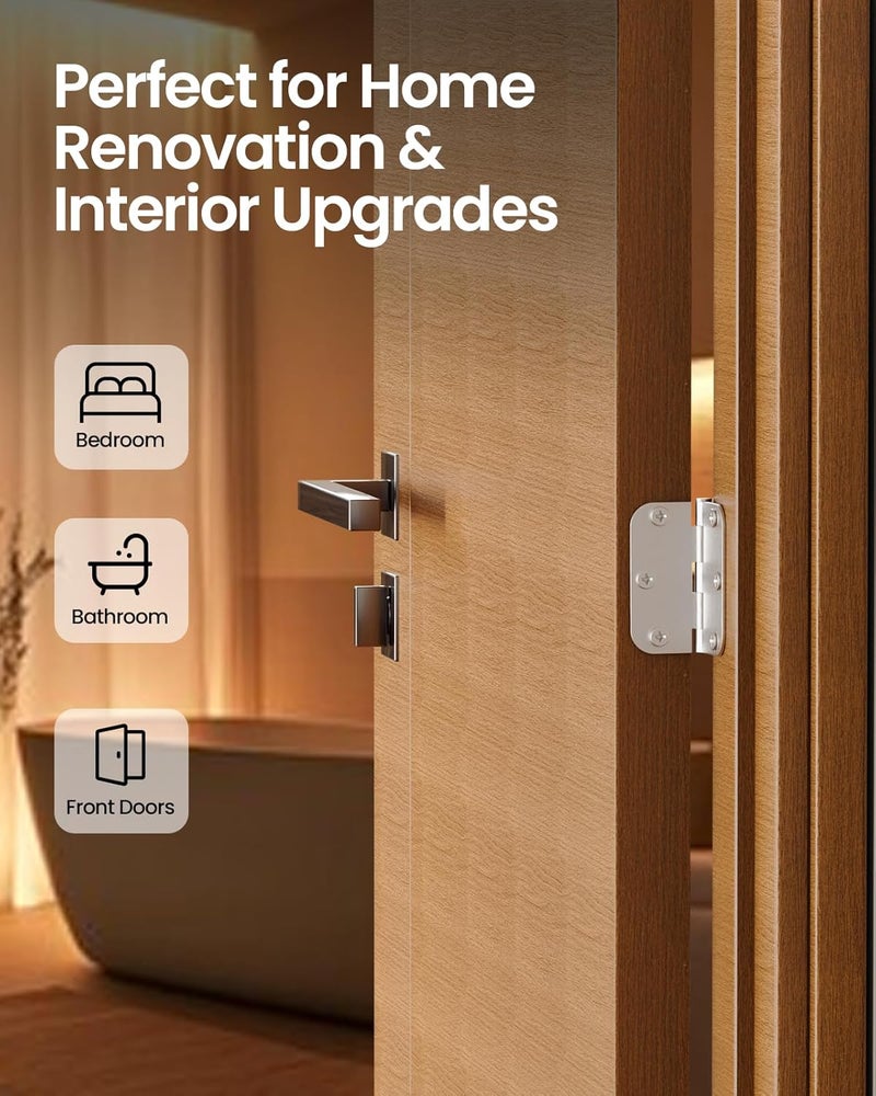 AmzGod Door Hinges Brushed Nickel - 6 Pack Satin Nickel Door Hinges 3.5 Inch Rounded Interior Door Hinge with 5/8" Radius - 3 1/2" Silver Hinges for Residential Door Hardware - Image 5