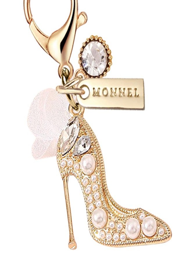 MONNEL MC440 Crystal Lady High-heel Shoe Lobster Clasp Charm for Women with Velvet Bag (White,1 Piece) - Image 2