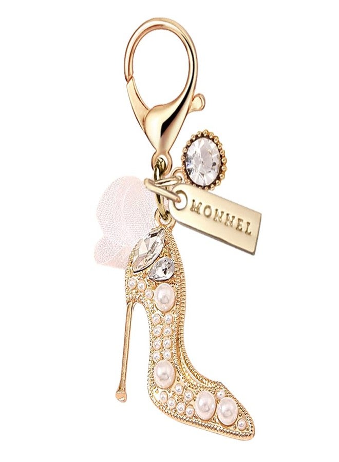 MONNEL MC440 Crystal Lady High-heel Shoe Lobster Clasp Charm for Women with Velvet Bag (White,1 Piece) - Image 1