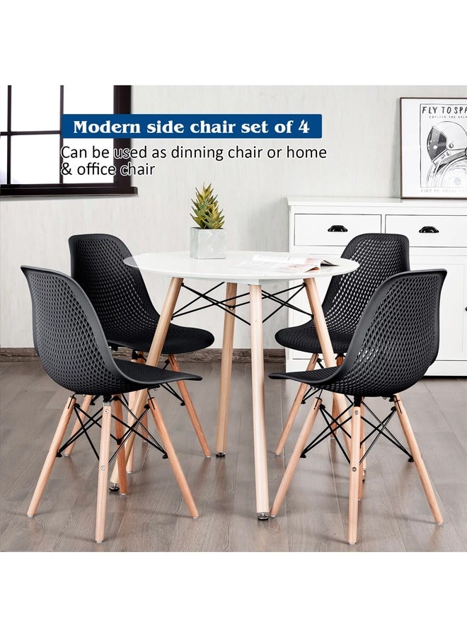 Modern Dining Chairs, Outdoor Indoor Shell PP Lounge Side Chairs with Mesh Design, Beech Wood Legs, Tulip Leisure Chairs, DSW Dining Chairs for Kitchen and Dining Room Black