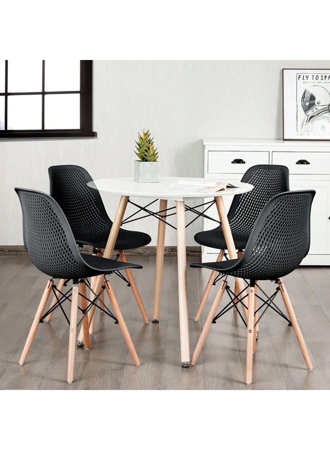 Taimi Modern Dining Chairs, Outdoor Indoor Shell PP Lounge Side Chairs with Mesh Design, Beech Wood Legs, Tulip Leisure Chairs, DSW Dining Chairs for Kitchen and Dining Room Black - Image 4