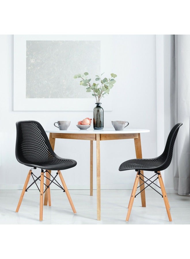 Taimi Modern Dining Chairs, Outdoor Indoor Shell PP Lounge Side Chairs with Mesh Design, Beech Wood Legs, Tulip Leisure Chairs, DSW Dining Chairs for Kitchen and Dining Room Black - Image 3