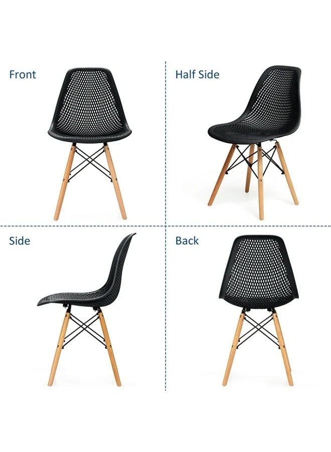 Modern Dining Chairs, Outdoor Indoor Shell PP Lounge Side Chairs with Mesh Design, Beech Wood Legs, Tulip Leisure Chairs, DSW Dining Chairs for Kitchen and Dining Room Black