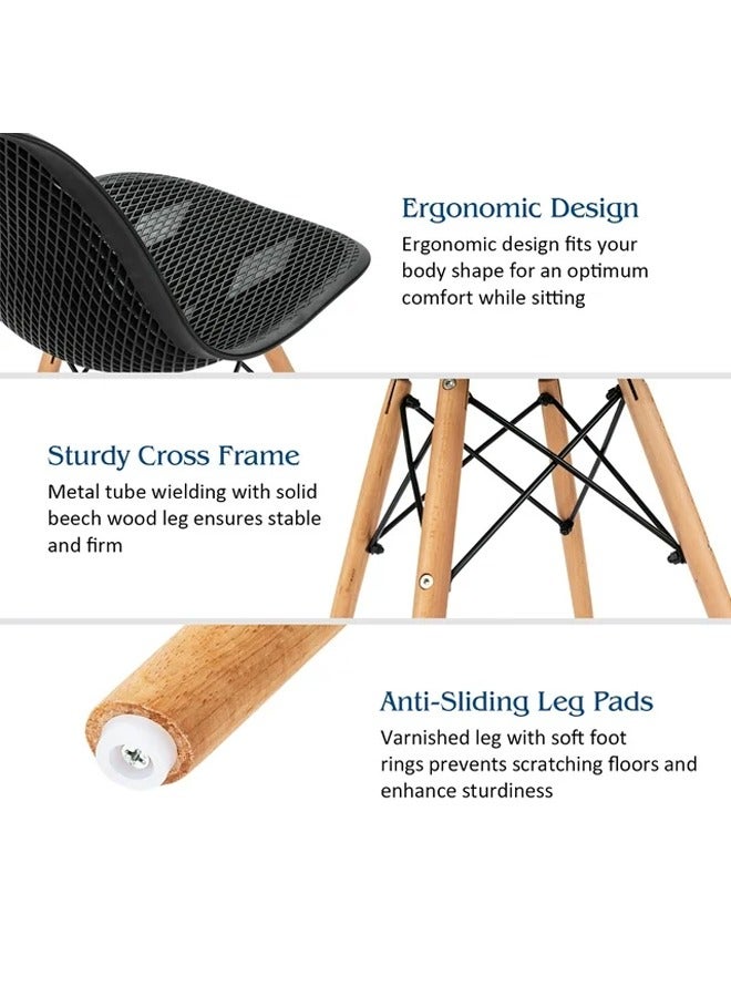 Modern Dining Chairs, Outdoor Indoor Shell PP Lounge Side Chairs with Mesh Design, Beech Wood Legs, Tulip Leisure Chairs, DSW Dining Chairs for Kitchen and Dining Room Black