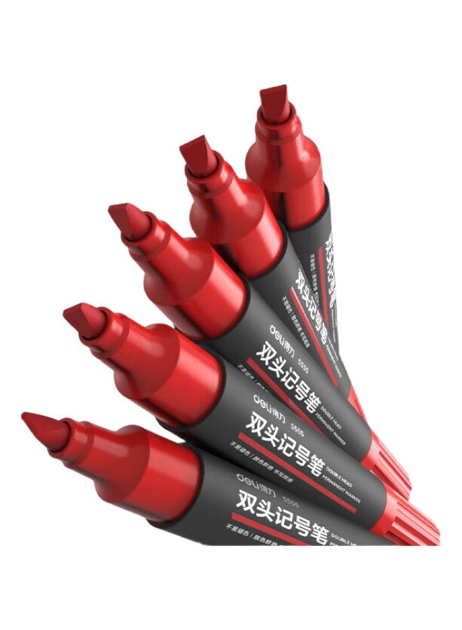 Deli Double-Ended Thick Marker Pen 1.5Mm/5.7Mm For Logistics, Express Delivery, Office Signing, Student Stationery, Teaching, Meetings, 10 Pens/Box, Red, S555 - Image 1