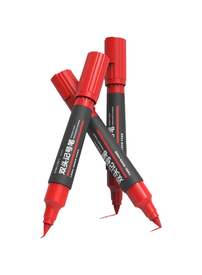 Deli Double-Ended Thick Marker Pen 1.5Mm/5.7Mm For Logistics, Express Delivery, Office Signing, Student Stationery, Teaching, Meetings, 10 Pens/Box, Red, S555 - Image 2