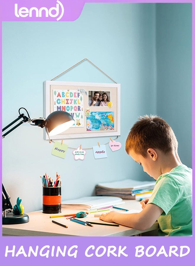 لينند لوحة الفلين مع الكتان الأبيض، لوحة الإعلانات المعلقة للوحة الرسائل في المكتب والمنزل والمدرسة أو لوحة الرؤية. - Image 4