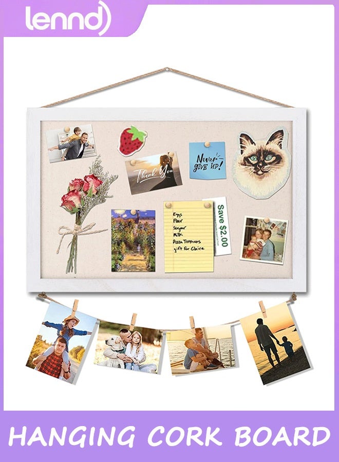 لينند لوحة الفلين مع الكتان الأبيض، لوحة الإعلانات المعلقة للوحة الرسائل في المكتب والمنزل والمدرسة أو لوحة الرؤية. - Image 1