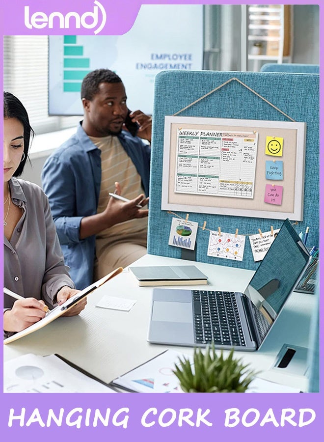 لينند لوحة الفلين مع الكتان الأبيض، لوحة الإعلانات المعلقة للوحة الرسائل في المكتب والمنزل والمدرسة أو لوحة الرؤية. - Image 3