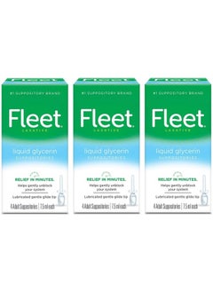 Fleet Liquid Glycerin Suppositories for Adult Constipation, 4 Suppositories, 7.5 ml (Pack of 3)  - Image 1