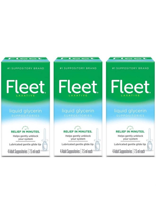 Fleet - Liquid Glycerin Suppositories for Adult Constipation, 4 Suppositories, 7.5 ml (Pack of 3) - Image 1