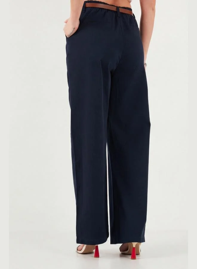 Lela  Lela Cotton Wide Leg High Waist Wide Leg Belted Trousers Women's Pants 668YP5429 for Women | Best Price UAE