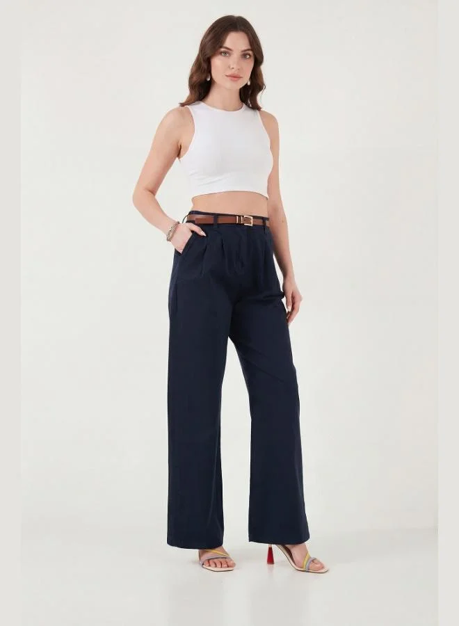 Lela  Lela Cotton Wide Leg High Waist Wide Leg Belted Trousers Women's Pants 668YP5429 for Women | Best Price UAE