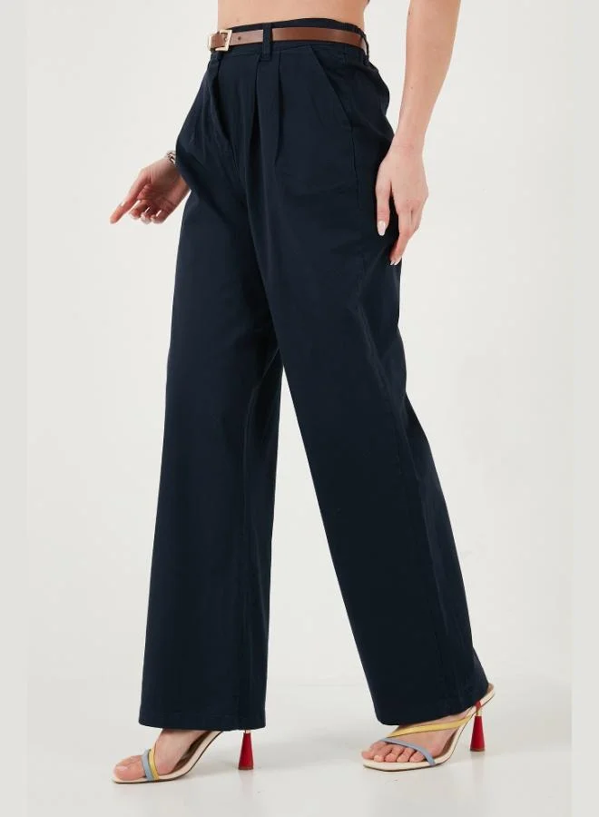 Lela  Lela Cotton Wide Leg High Waist Wide Leg Belted Trousers Women's Pants 668YP5429 for Women | Best Price UAE