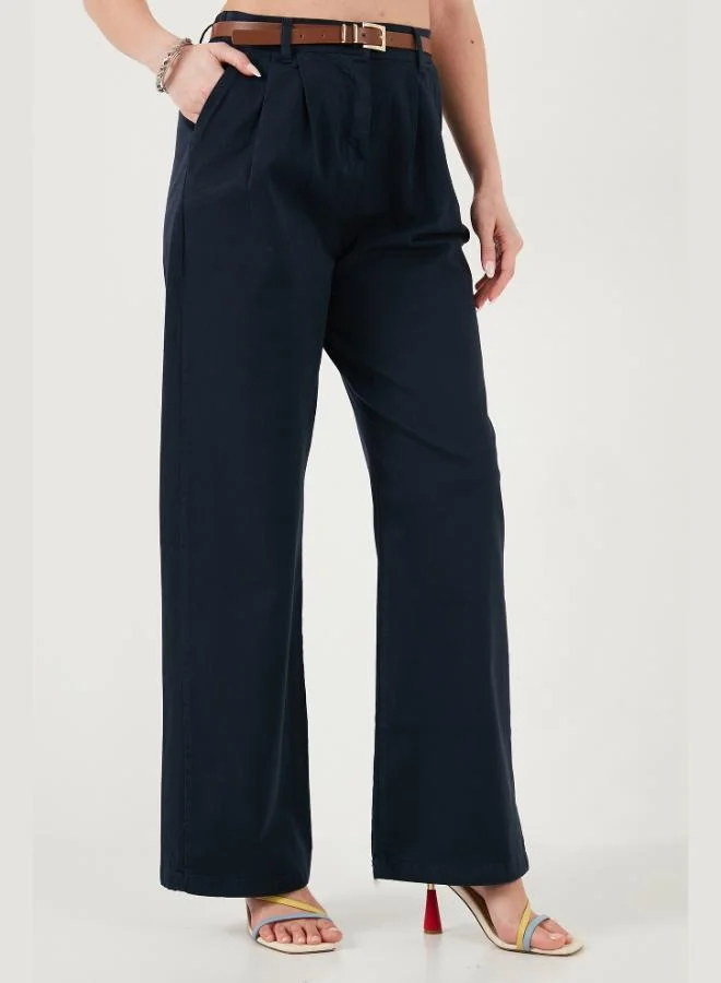 Lela  Lela Cotton Wide Leg High Waist Wide Leg Belted Trousers Women's Pants 668YP5429 for Women | Best Price UAE