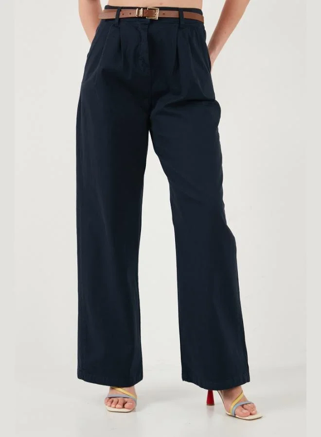 Lela  Lela Cotton Wide Leg High Waist Wide Leg Belted Trousers Women's Pants 668YP5429 for Women | Best Price UAE