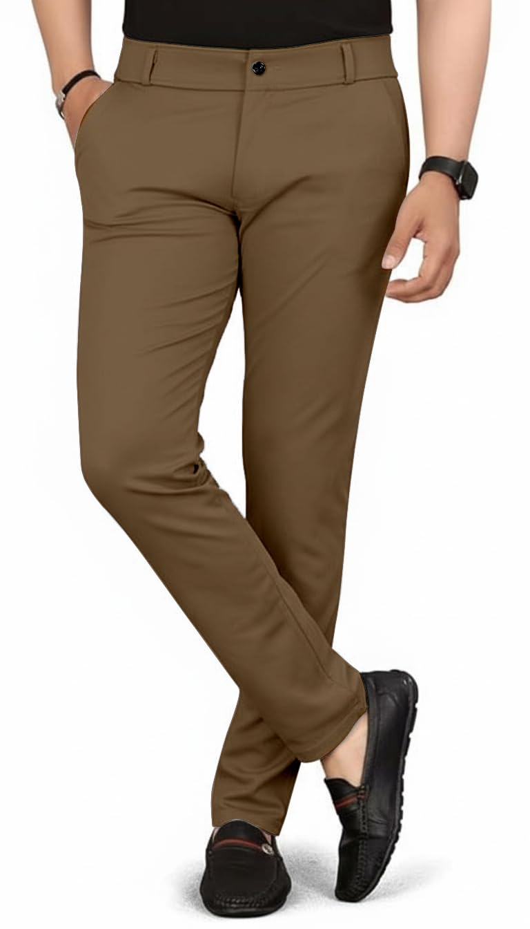 Mehrang Men's Slim Fit Casual Mid Rise Trousers, Cotton Blend, Side Pockets || Classic Slim Fit Chino Pants || Business Casual Dress Trousers (in, Alpha, M, Regular, Khaki) - Image 5