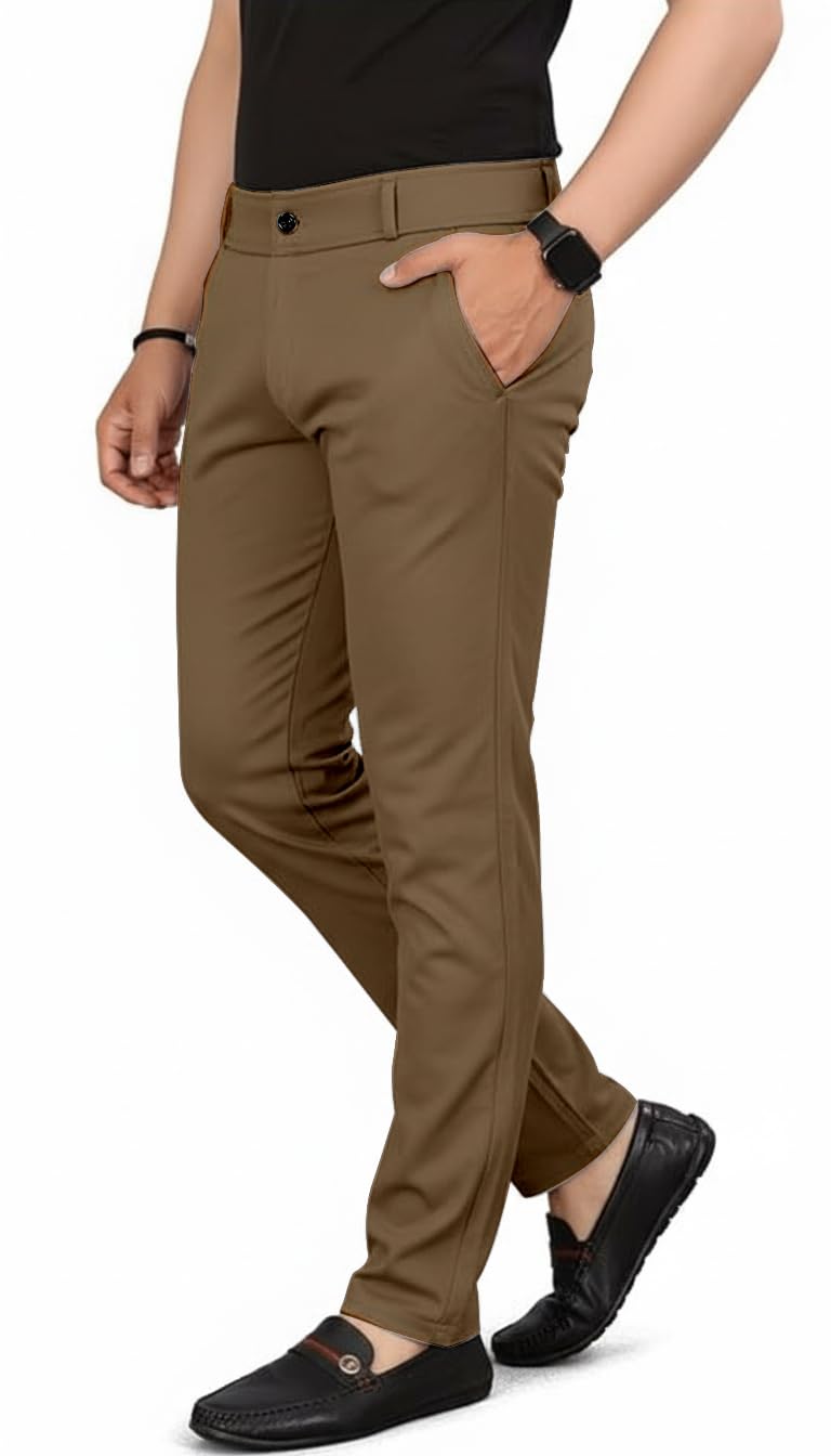 Mehrang Men's Slim Fit Casual Mid Rise Trousers, Cotton Blend, Side Pockets || Classic Slim Fit Chino Pants || Business Casual Dress Trousers (in, Alpha, M, Regular, Khaki) - Image 3