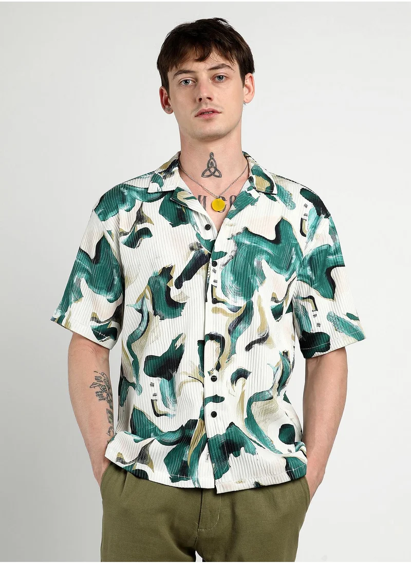 Campus Sutra Men's Emerald Green Oversized Swirl Strokes Shirt