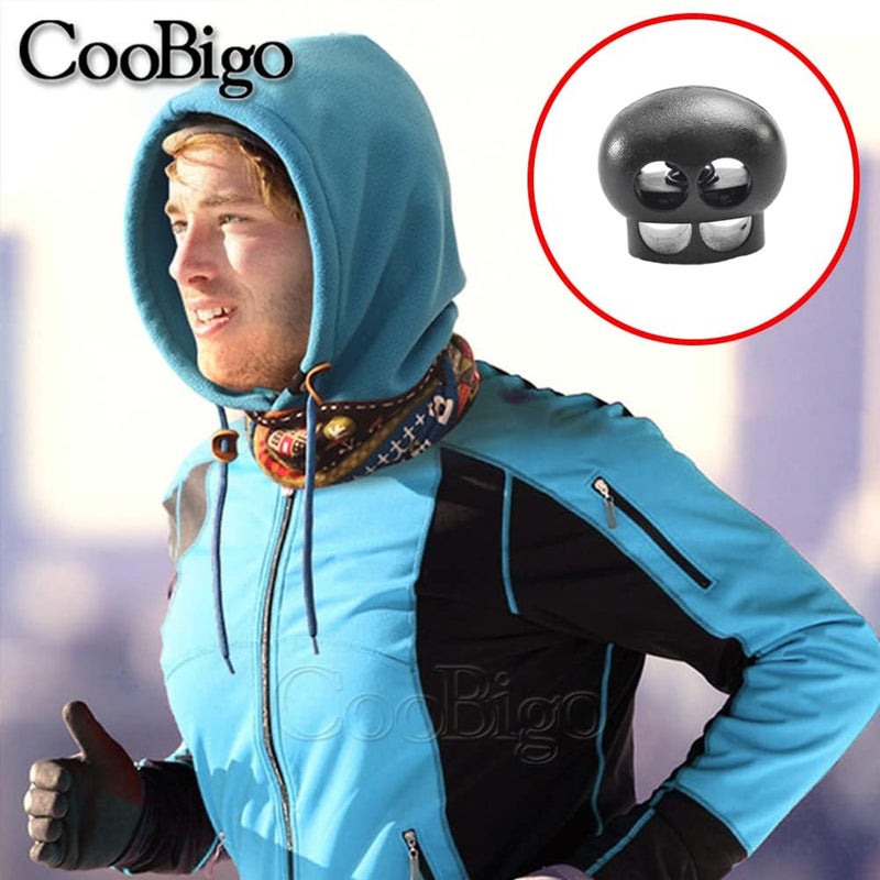 CooBigo 10 Pack Bungee Spring Cord Lock Fastener, Plastic Toggle Slider Stopper for Paracord DIY Crafting DrawString Clasp, Elastic Shoe Lace, Glove, Flashlight Rope Lock Clip Double Hole Adjuster - Image 3