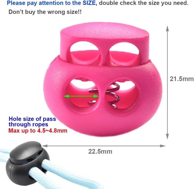 CooBigo 10 Pack Bungee Spring Cord Lock Fastener, Plastic Toggle Slider Stopper for Paracord DIY Crafting DrawString Clasp, Elastic Shoe Lace, Glove, Flashlight Rope Lock Clip Double Hole Adjuster - Image 2