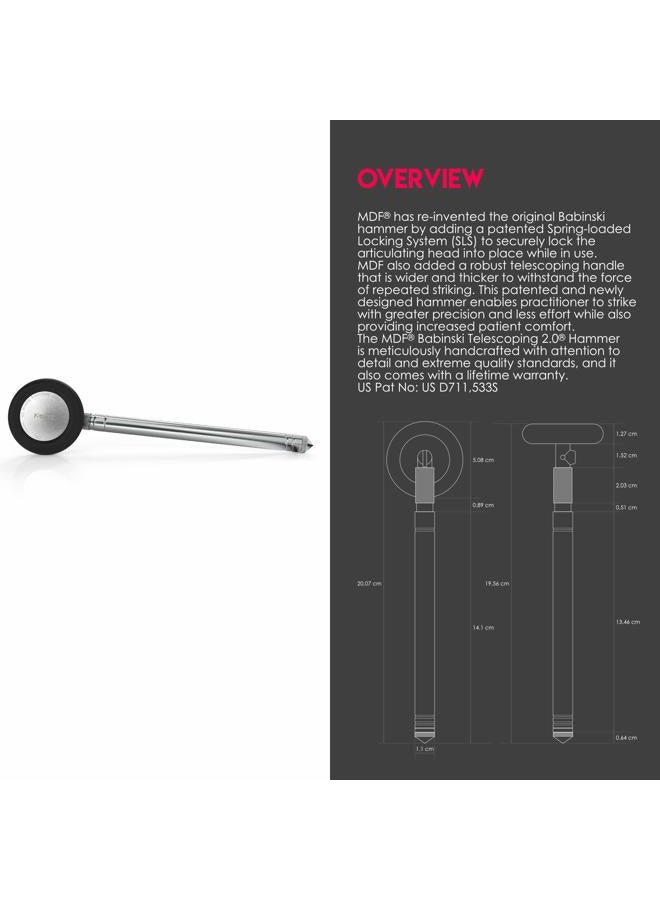 MDF Instruments Babinski Telescoping 2.0 Neurological Reflex Hammer with Built-in Brush - Black (MDF535XT-11) - Image 3